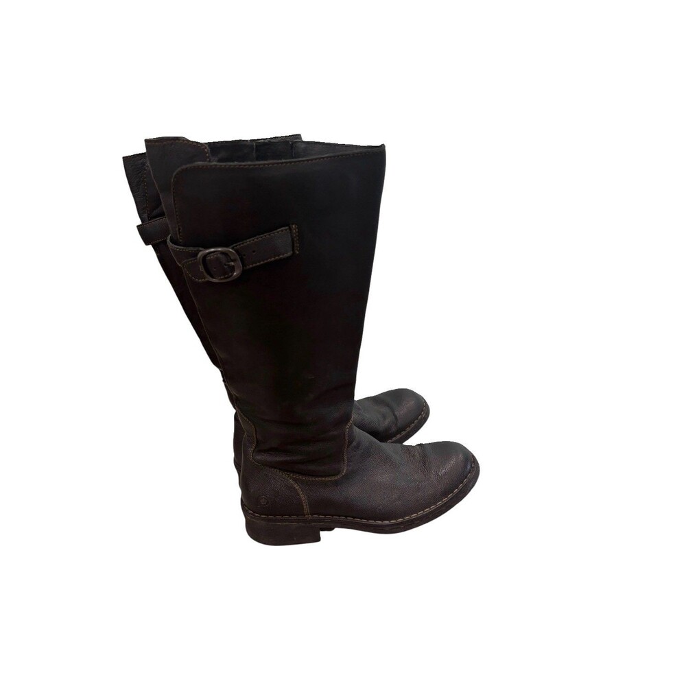 Born Women's Black Leather Tall Riding Boots Buckle Zip Size 8 Comfort Shoes